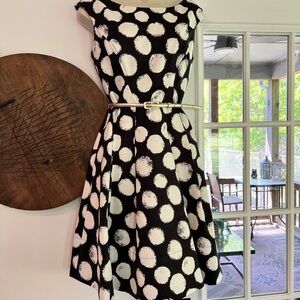 Eliza J. Black and Cream/White polkadot dress with pockets.